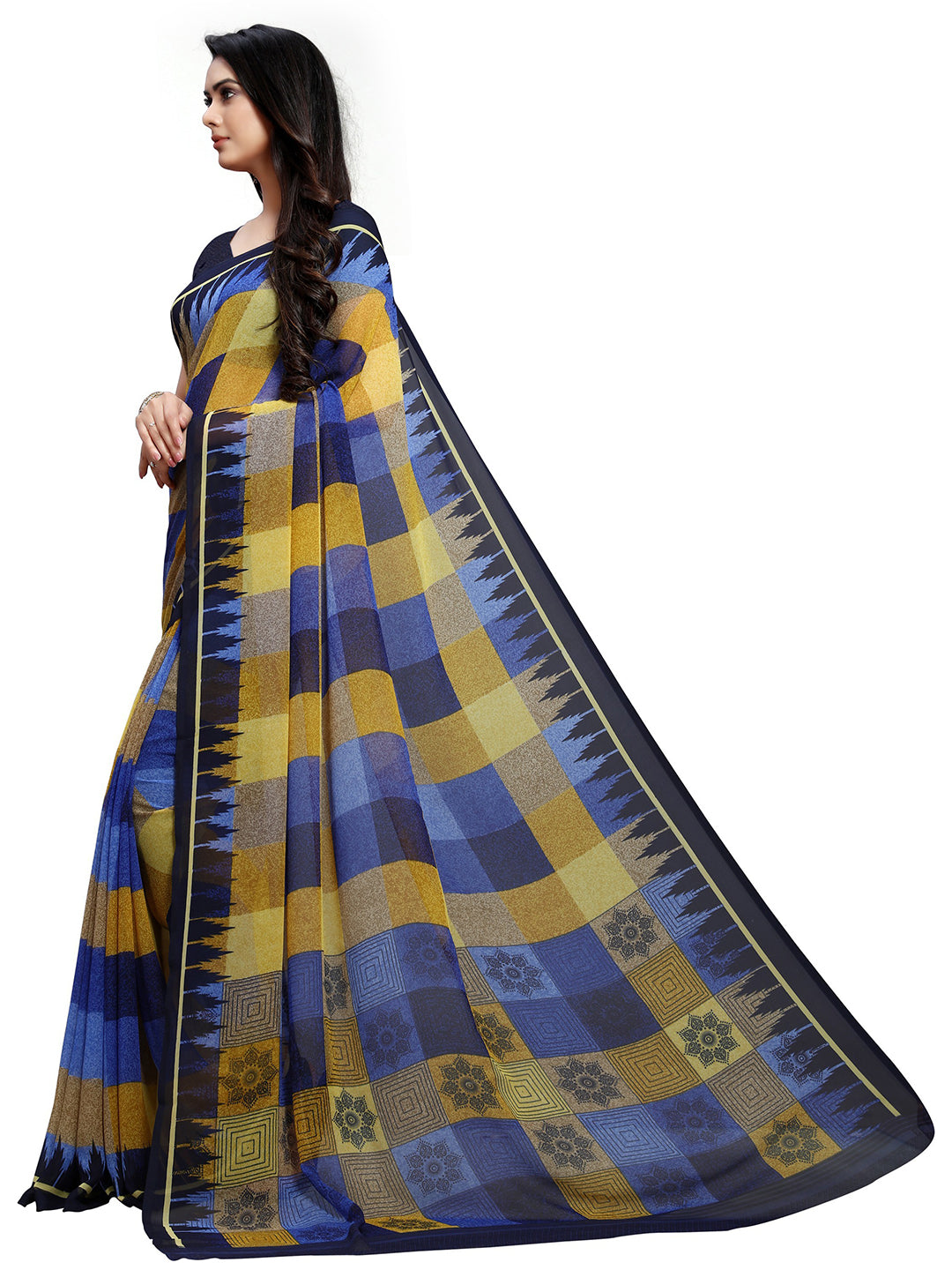 Women's Multicolor Georgette Checkered Saree - Ahika