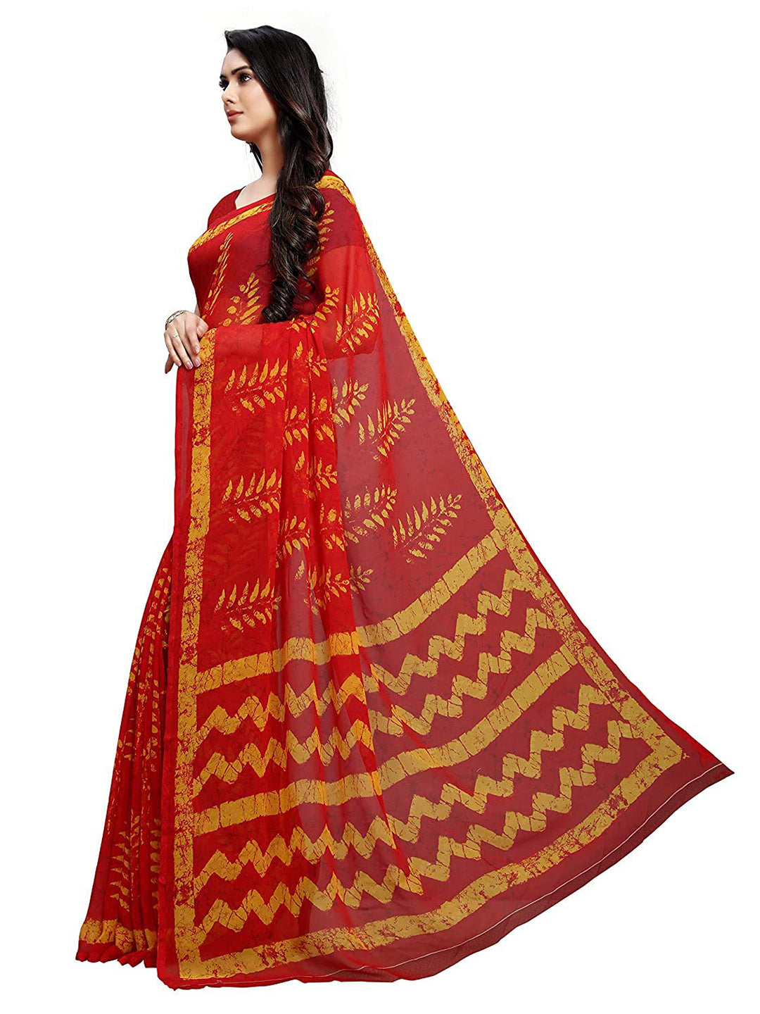 Women's Red Georgette Dyed Saree - Ahika