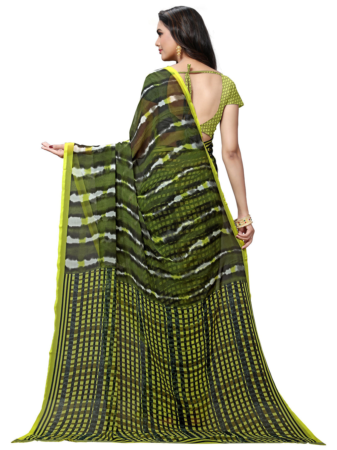 Women's Green Georgette Printed Saree - Ahika