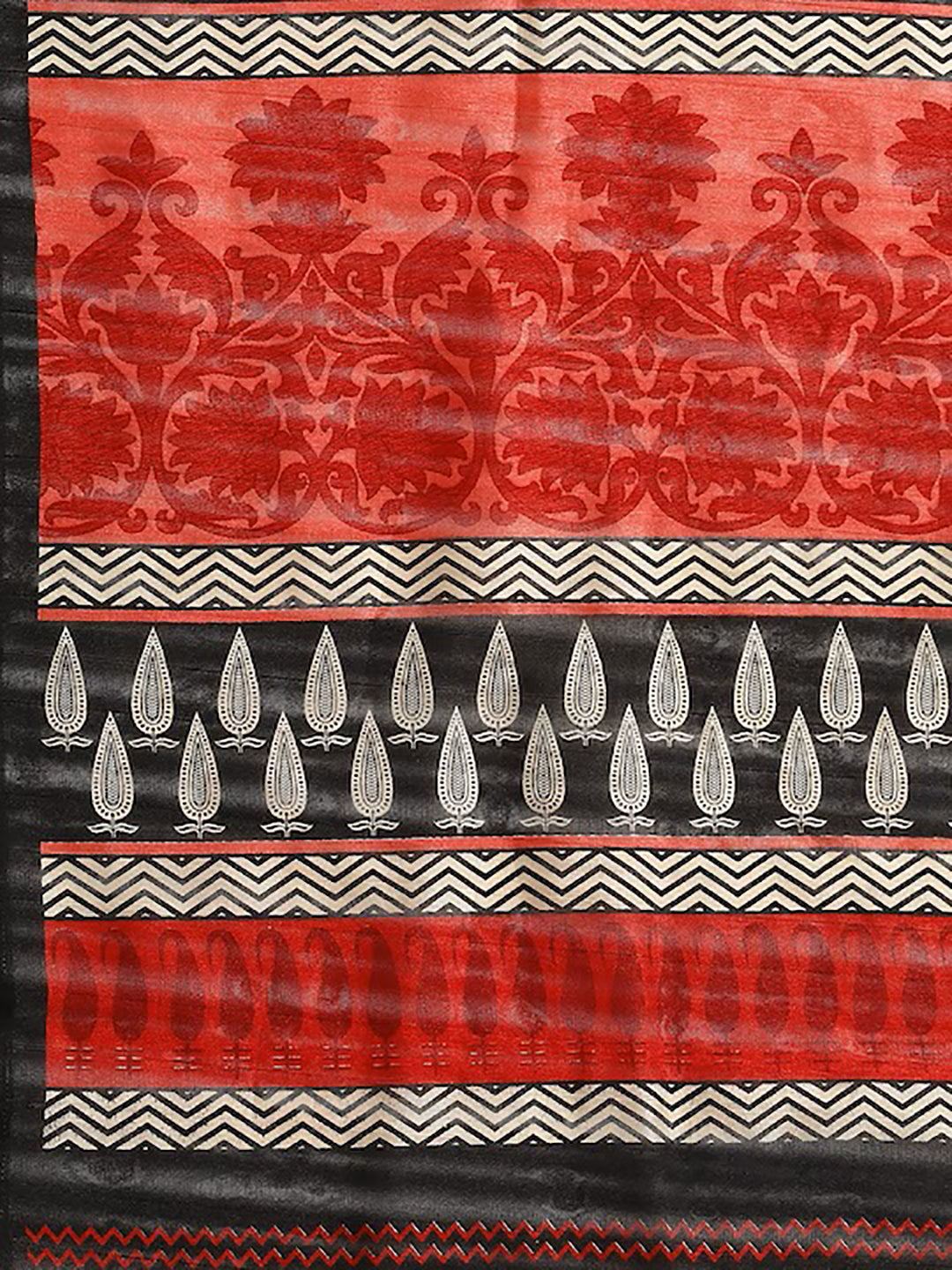 Women's Red Tussar Silk Printed Saree - Ahika