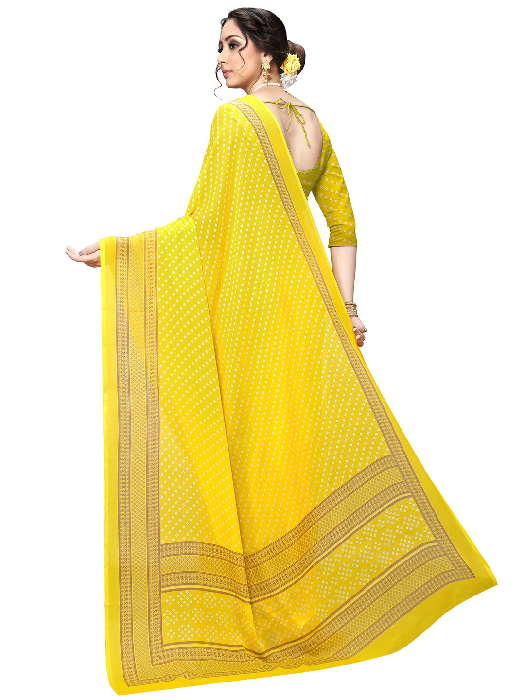 Women's Yellow Georgette Printed Saree - Ahika