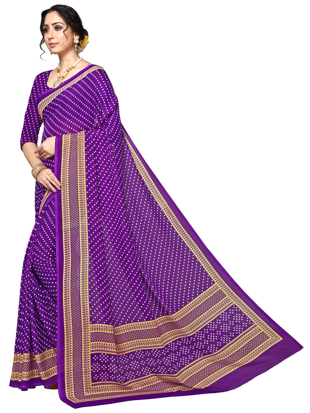 Women's Purple Georgette Printed Saree - Ahika
