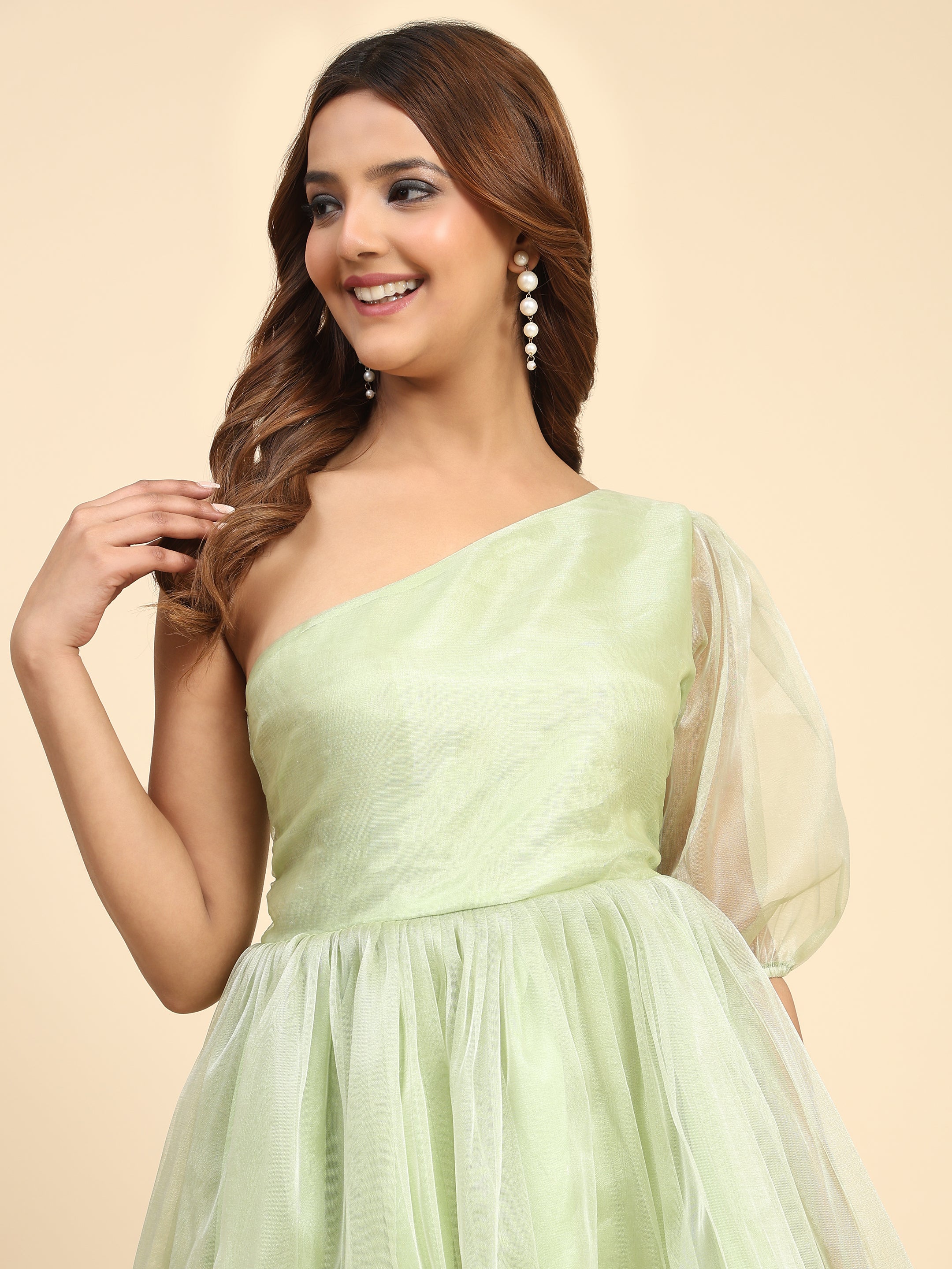 Women's One Shoulder Fit Flare Mini Dress Green / S | Trendia Global Women's One Shoulder Fit Flare Mini Dress Green / S | Trendia Global