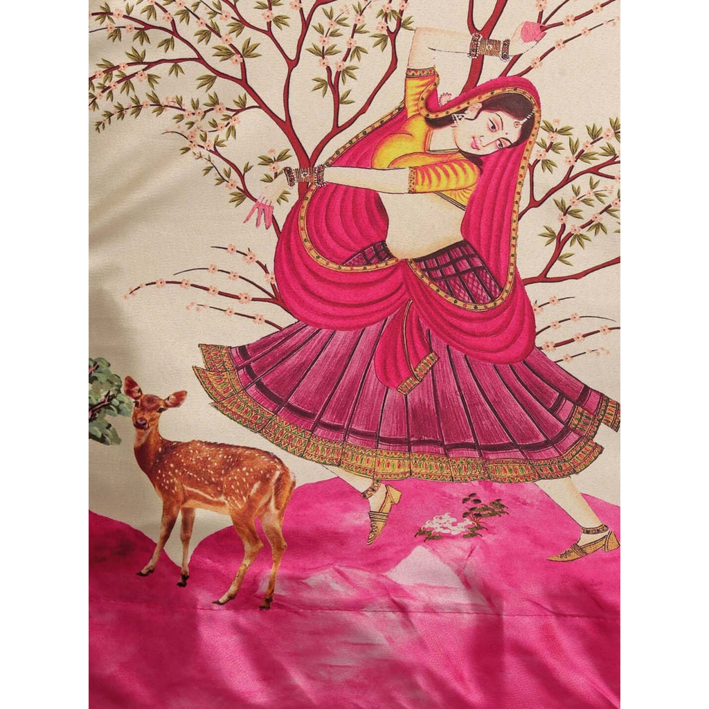 Women's Ethnic Motifs Digital Print Shiney Satin Croptop Lehenga Choli With Unstitched Blouse