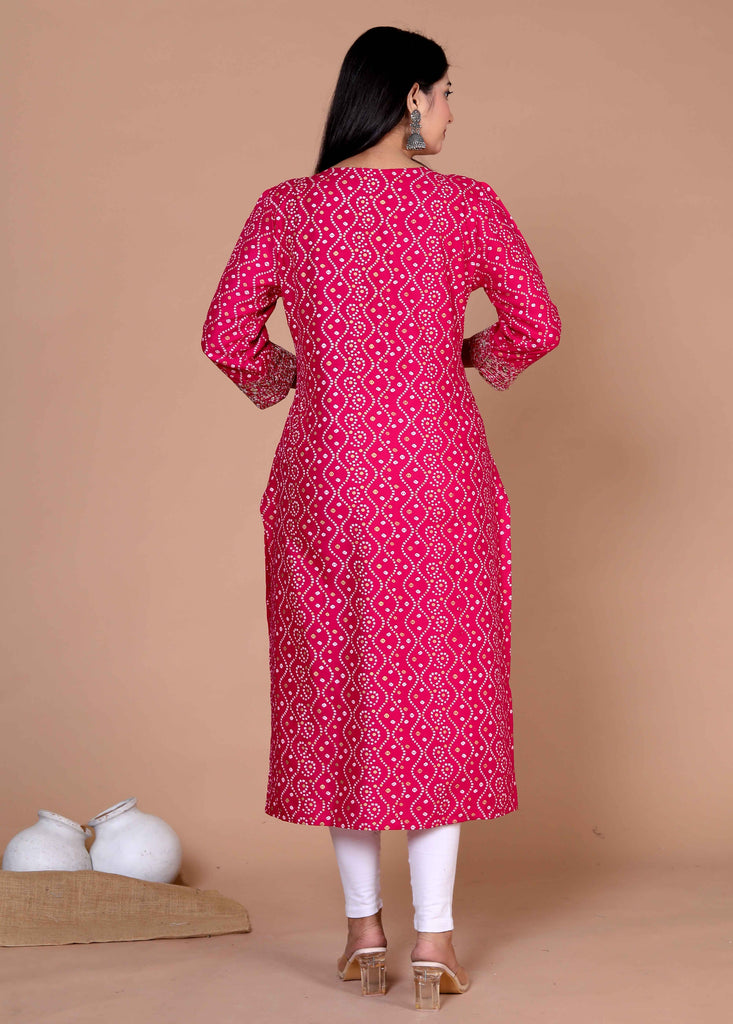 Women's Bandhani Printed Embroidered Straight Kurti
