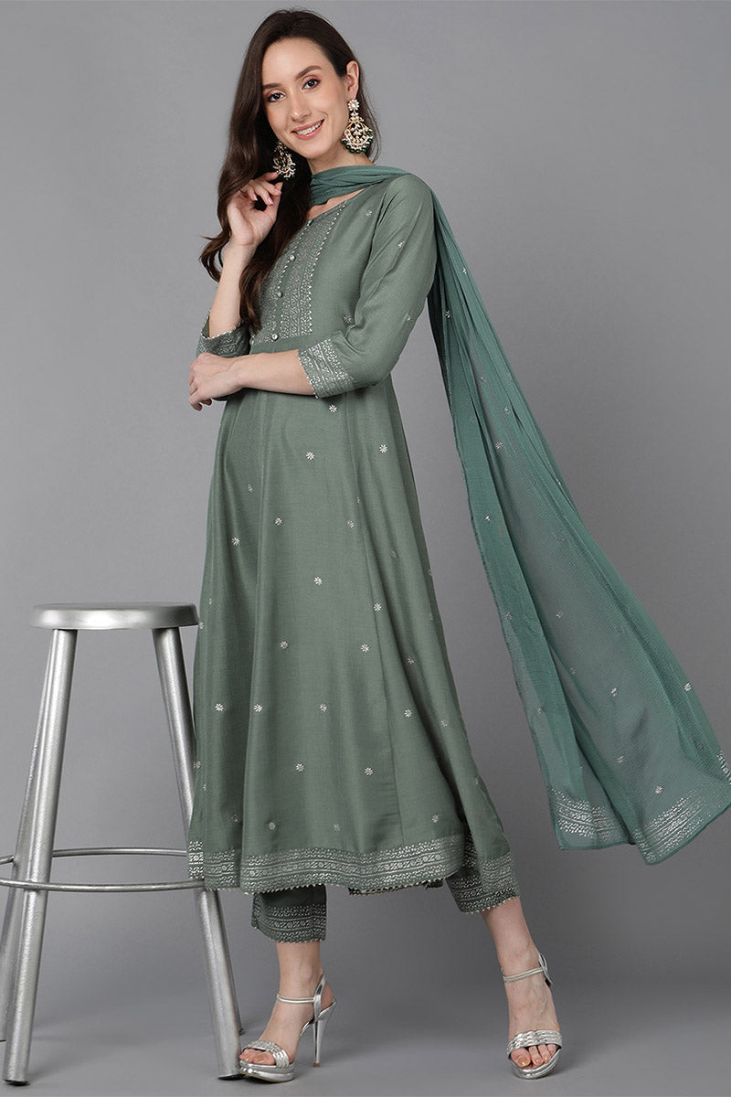 Women's Poly Silk Solid Kurta Pants With Dupatta