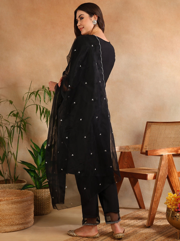 Women's Poly Silk Yoke Design Sequinned Kurta Pants With Dupatta