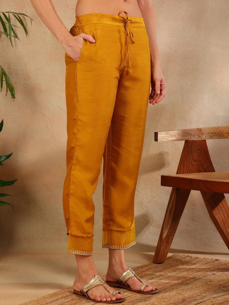 Women's Poly Silk Yoke Design Sequinned Kurta Pants With Dupatta