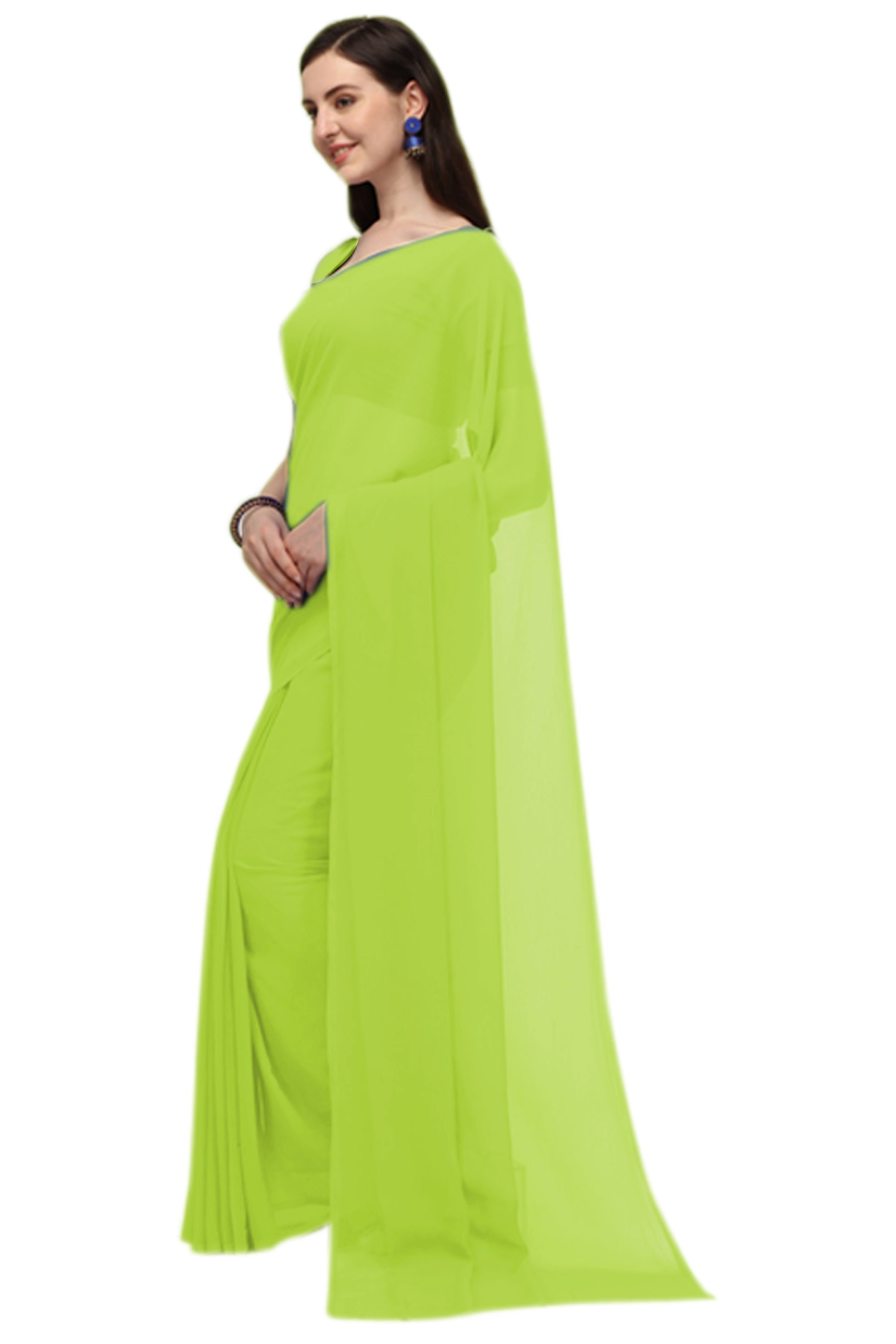 Women's Plain Woven Daily Wear  Formal Georgette Sari With Blouse Piece (Light Green) - NIMIDHYA