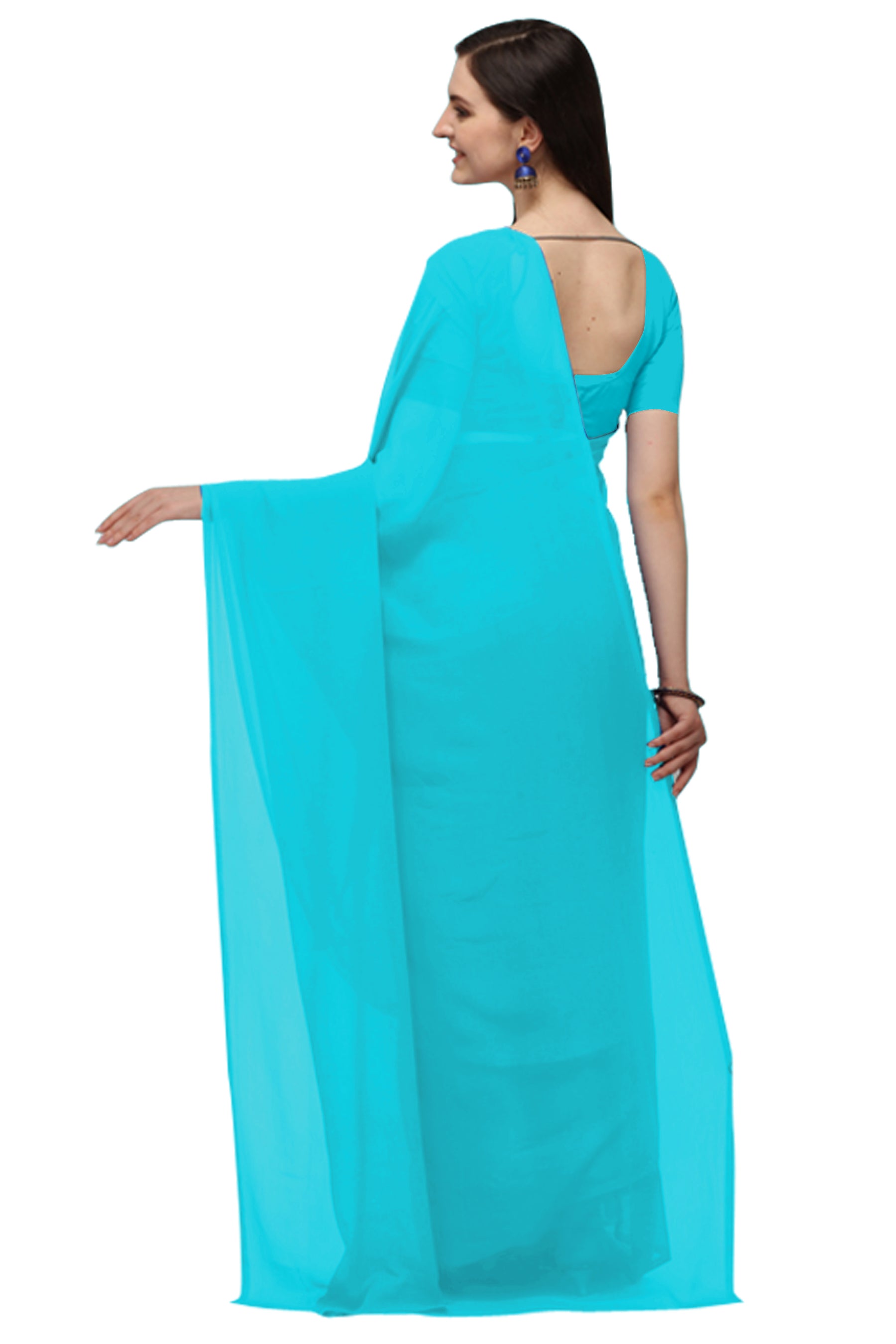 Women's Plain Woven Daily Wear  Formal Georgette Sari With Blouse Piece (Sky Blue) - NIMIDHYA