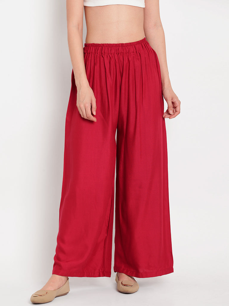 Women's Maroon Viscose Rayon  Solid Palazzo
