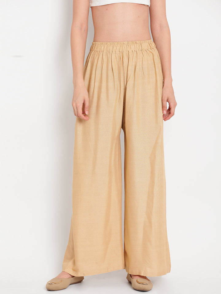 Women's Beige Viscose Rayon  Solid Palazzo