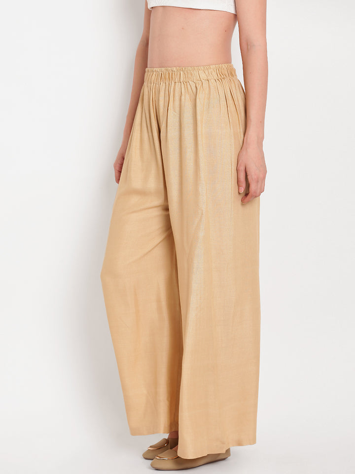 Women's Beige Viscose Rayon  Solid Palazzo