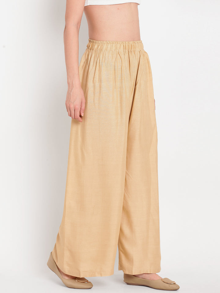 Women's Beige Viscose Rayon  Solid Palazzo