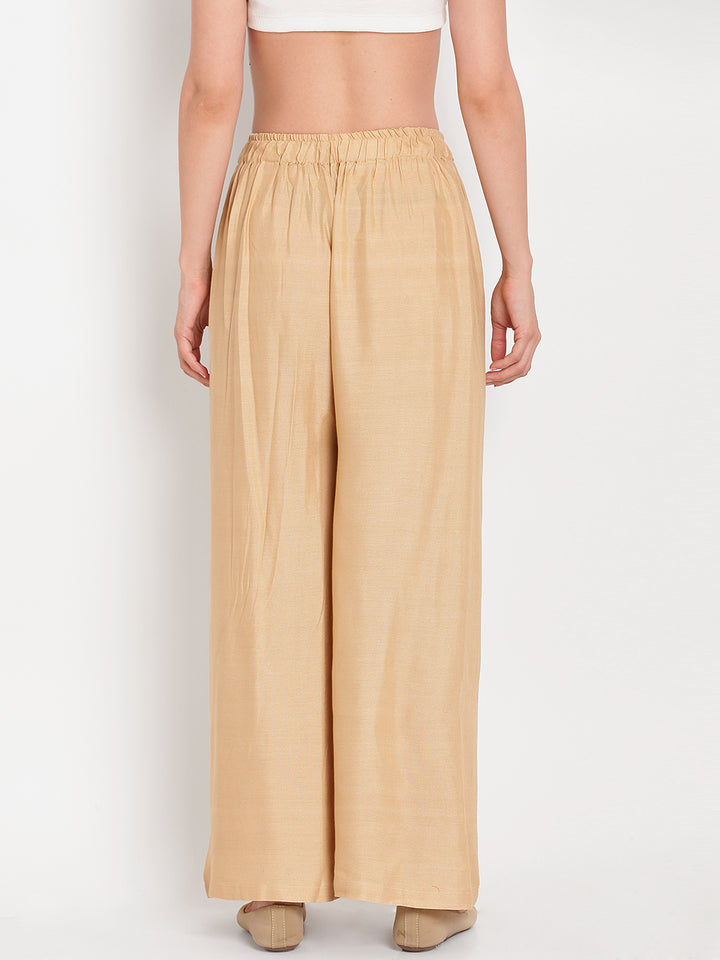 Women's Beige Viscose Rayon  Solid Palazzo