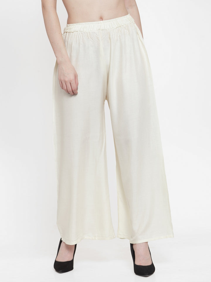 Women's Cream Viscose Rayon  Solid Palazzo