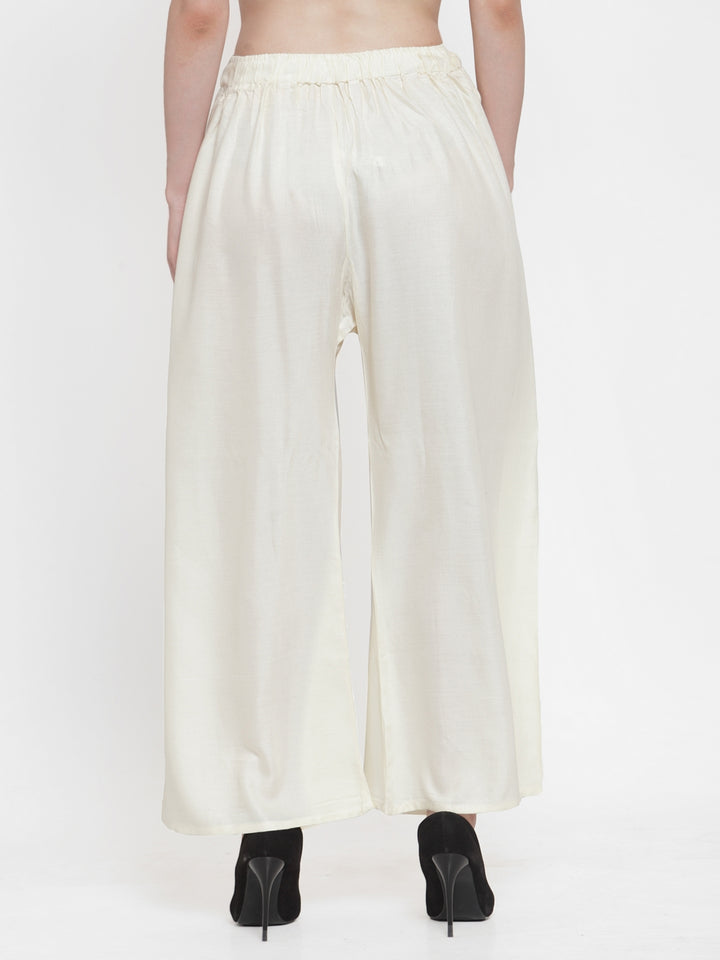 Women's Cream Viscose Rayon  Solid Palazzo