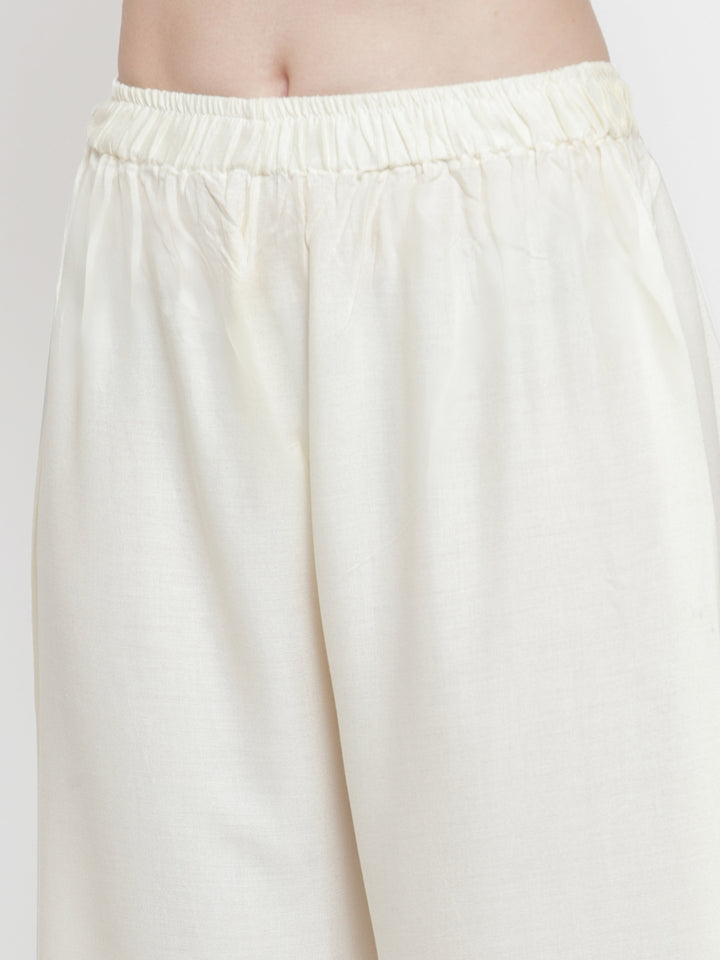 Women's Cream Viscose Rayon  Solid Palazzo