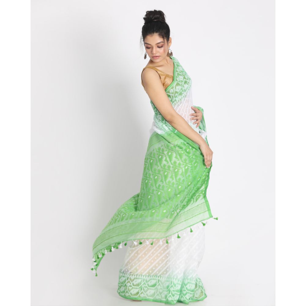 Women's White Cotton Silk Jamdani Saree - Piyari Fashion