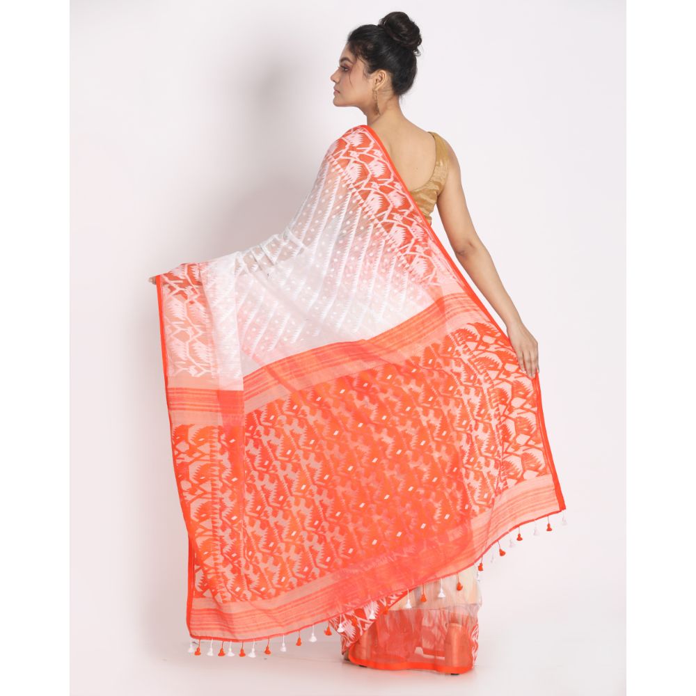 Women's White Cotton Silk Jamdani Saree