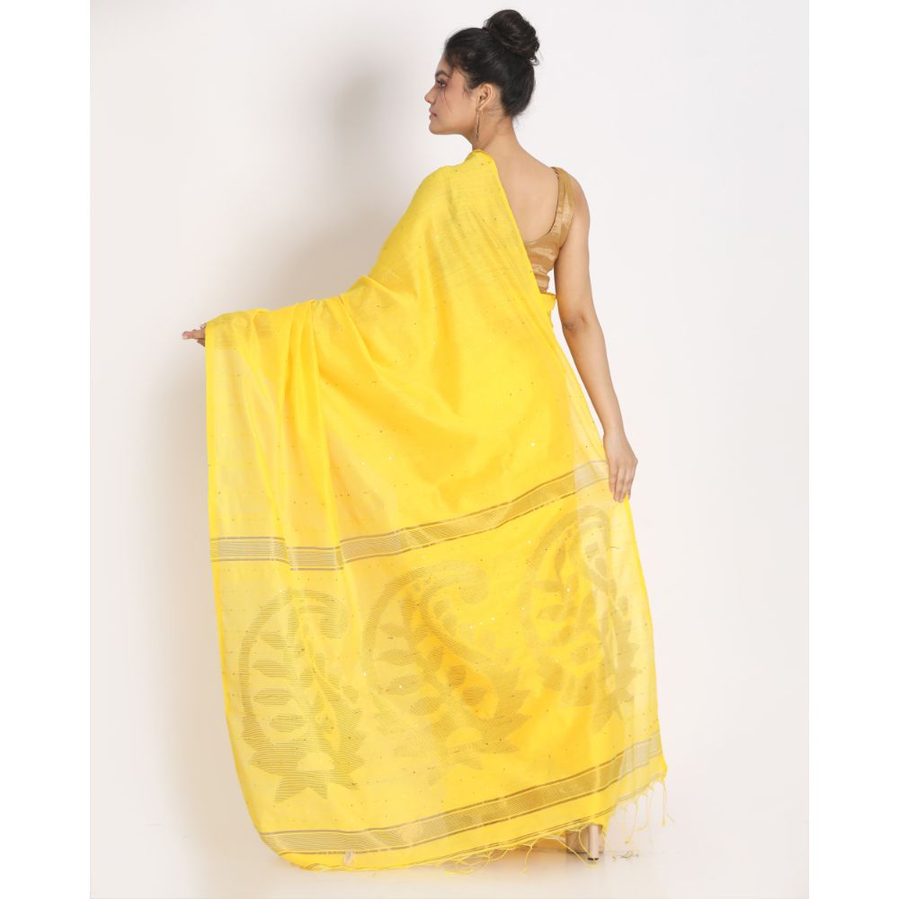 Women's Yellow Hand Woven Cotton Silk Jamdani Saree - Piyari Fashion