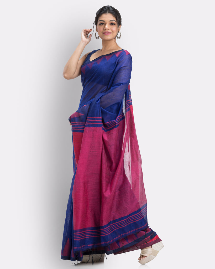 Women's Royel Blue Cotton Blend Handloom Saree