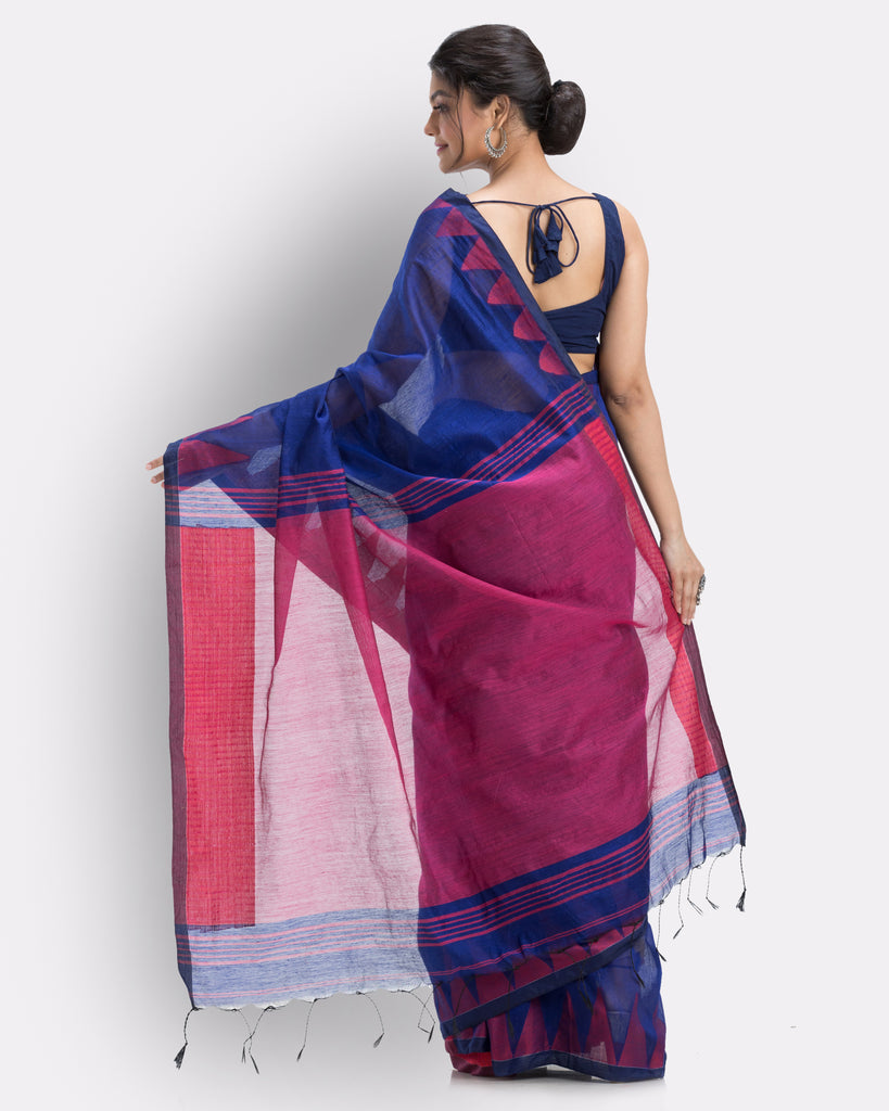 Women's Royel Blue Cotton Blend Handloom Saree