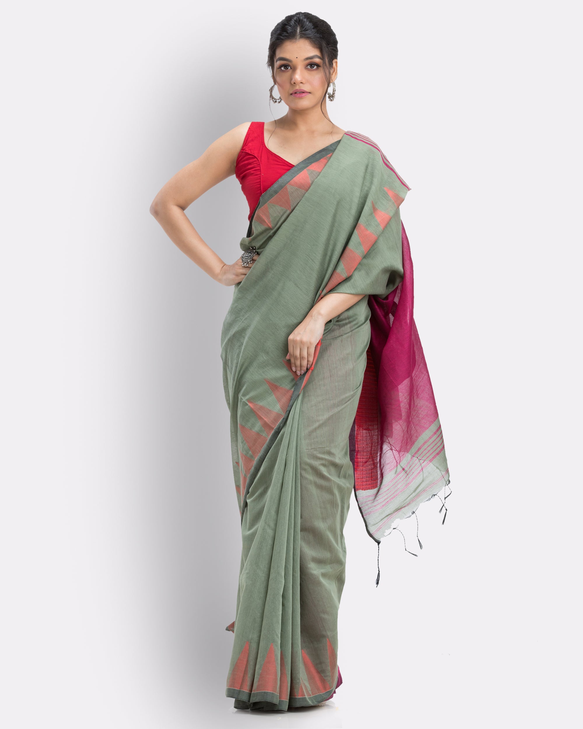 Women's Clay Cotton Blend Handloom Saree - Piyari Fashion