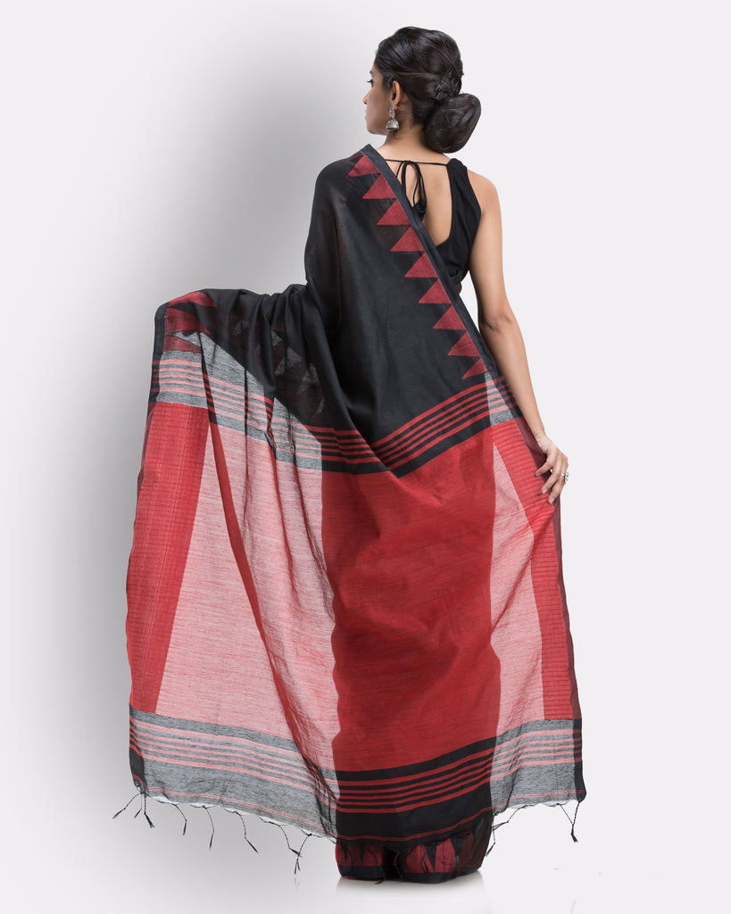 Women's Black Cotton Blend Handloom Saree
