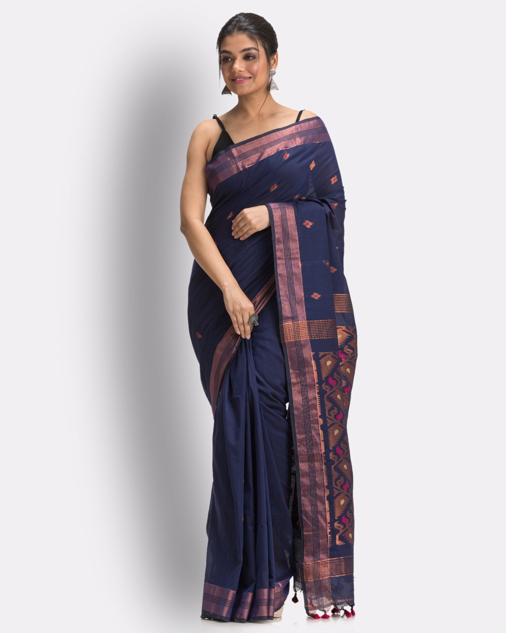 Women's Blue Handloom Cotton Tangail Saree - Piyari Fashion