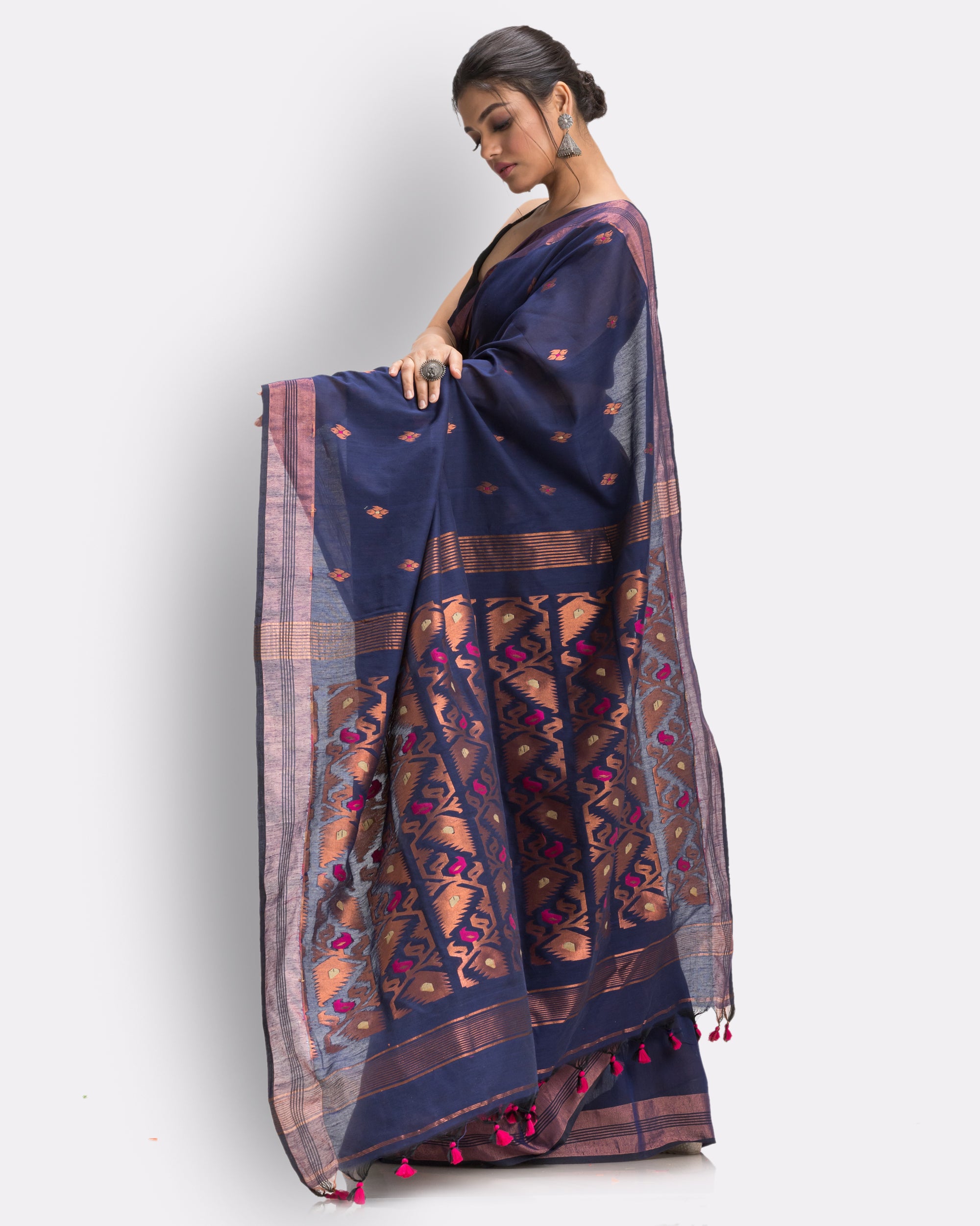 Women's Blue Handloom Cotton Tangail Saree - Piyari Fashion
