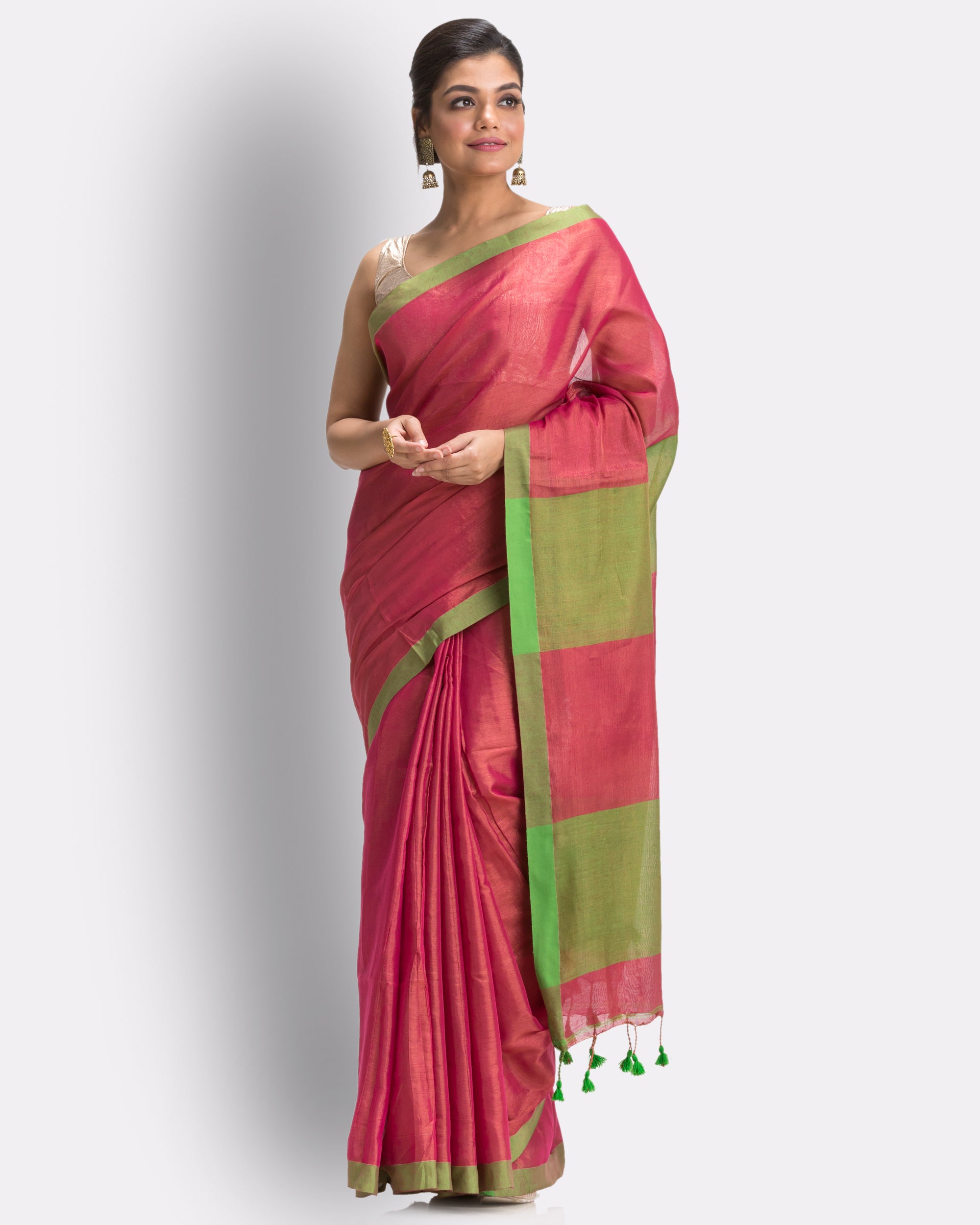 Women's Maroon Hand Woven Cotton Blend Tissue Saree - Piyari Fashion