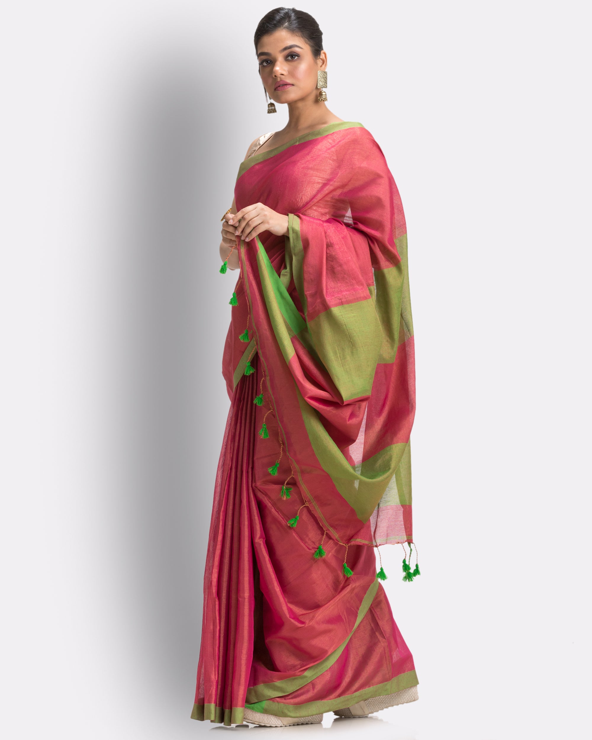 Women's Maroon Hand Woven Cotton Blend Tissue Saree - Piyari Fashion