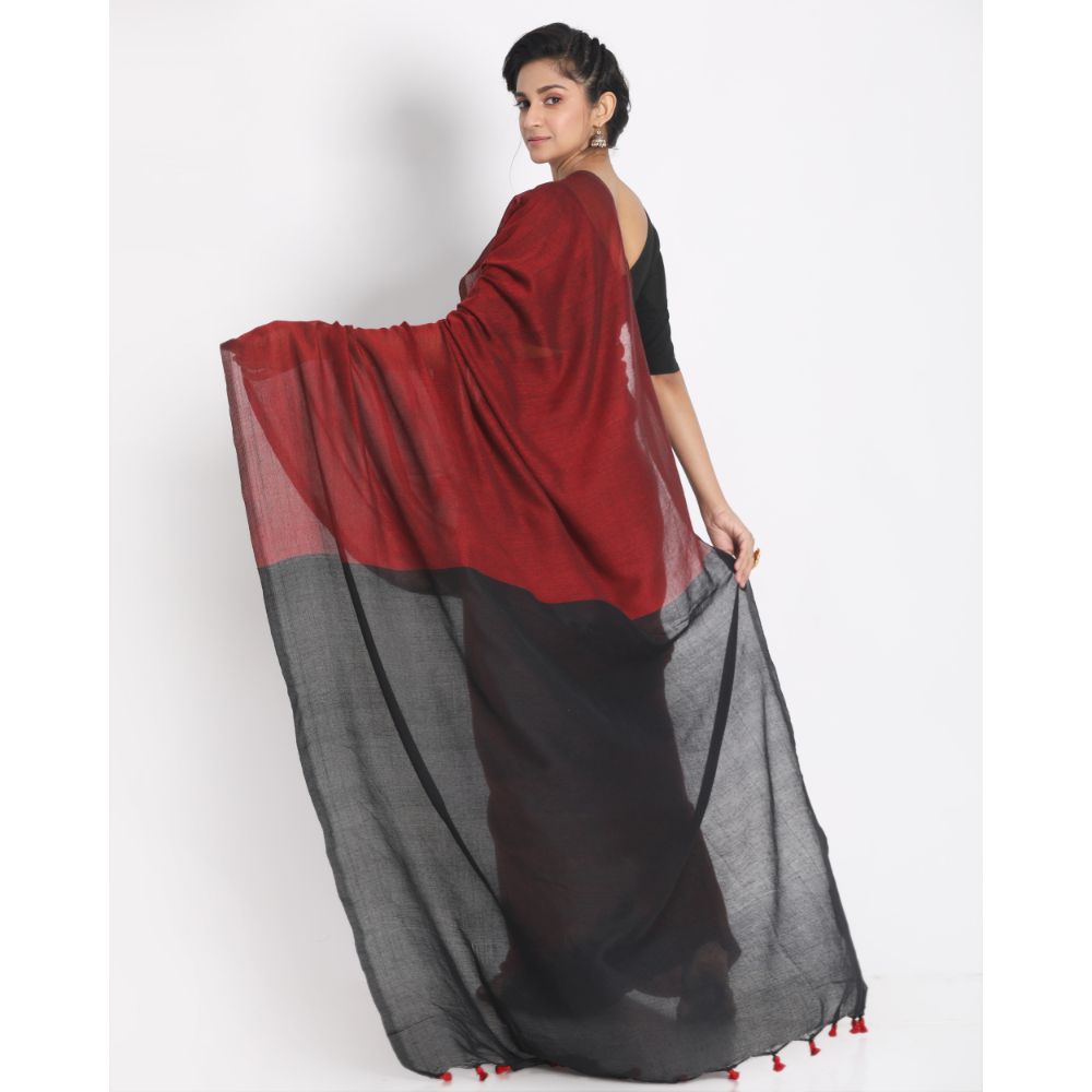 Women's Handspun Cotton Maroon Handloom Saree