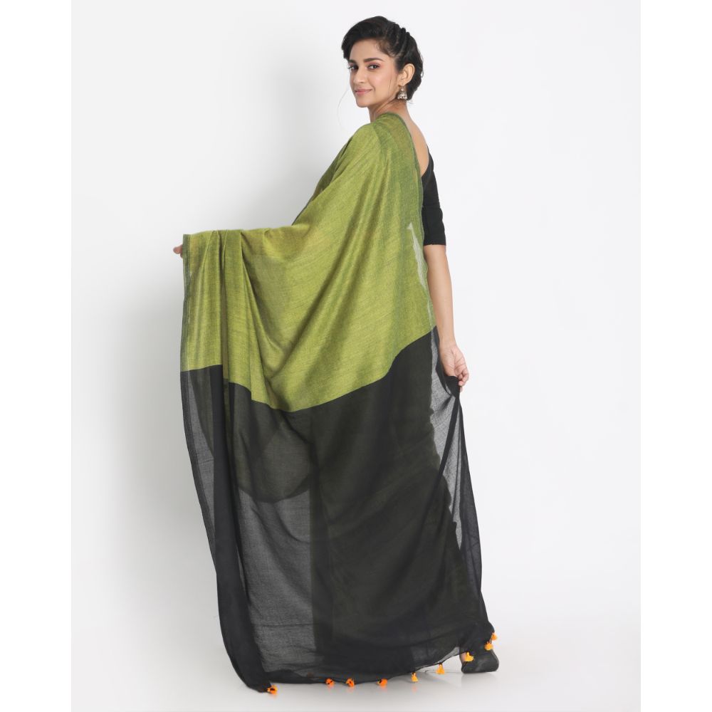 Women's Handspun Cotton Olive Handloom Saree