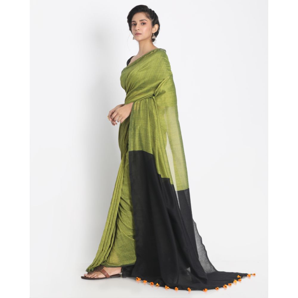 Women's Handspun Cotton Olive Handloom Saree