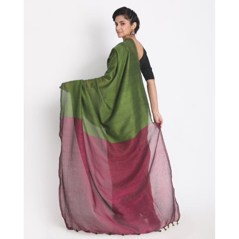 Women's Handspun Cotton Lime Handloom Saree - Piyari Fashion