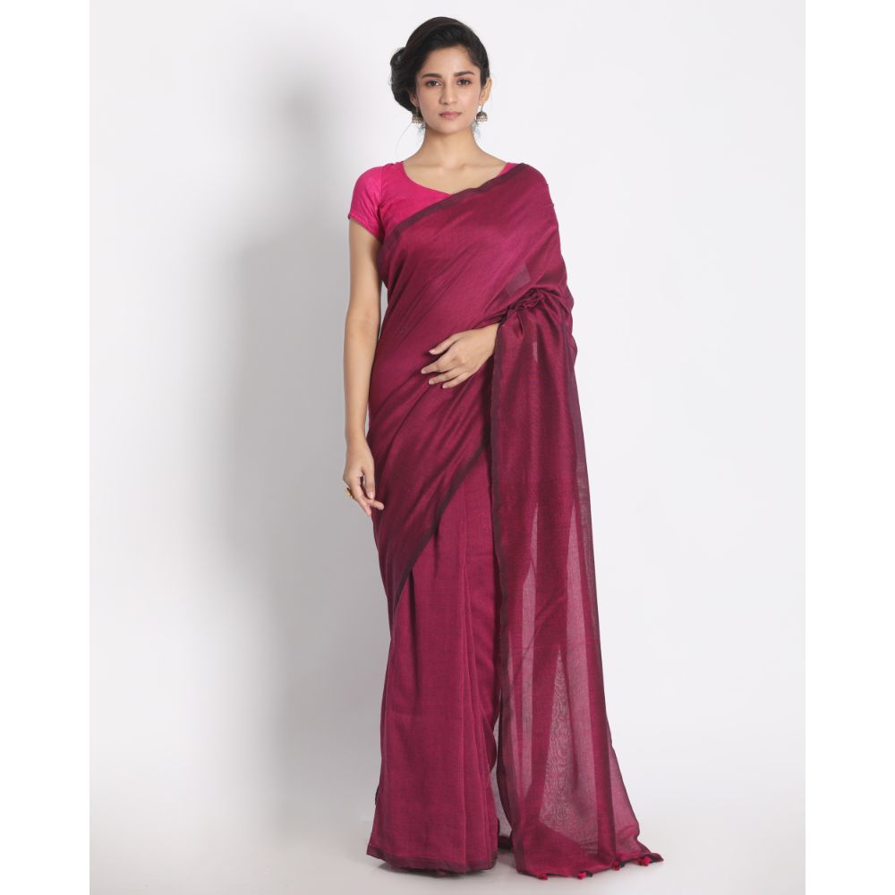 Women's Handspun Cotton Pink Handloom Saree - Piyari Fashion
