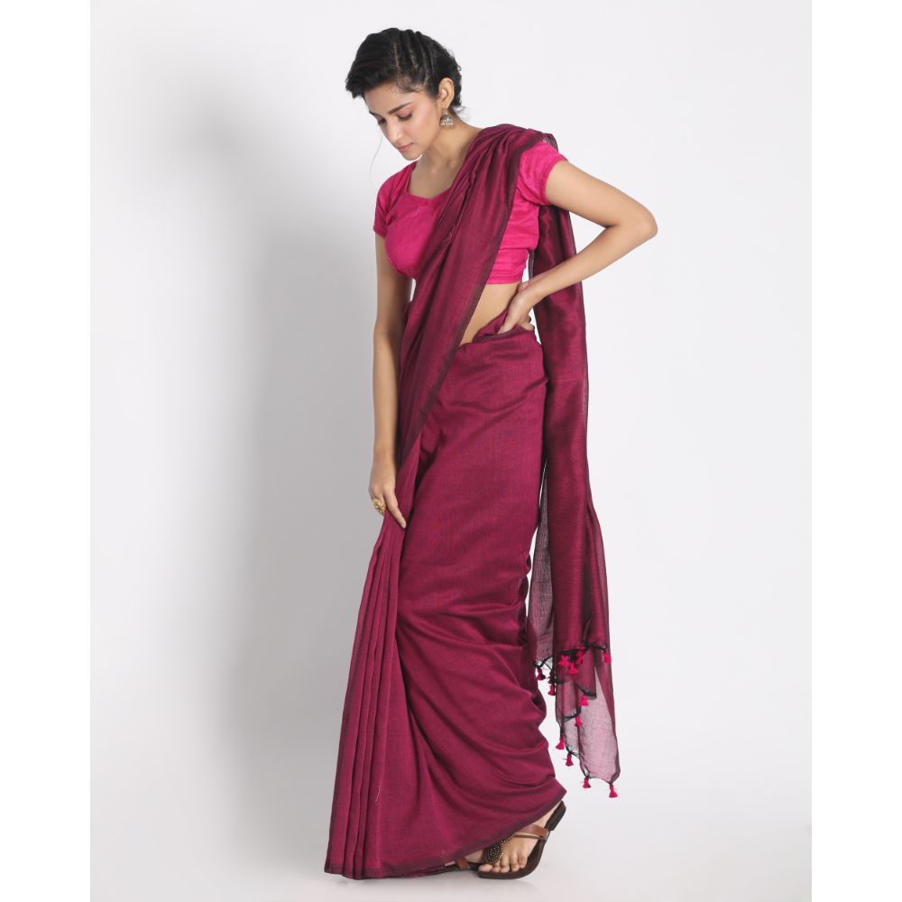 Women's Handspun Cotton Pink Handloom Saree - Piyari Fashion