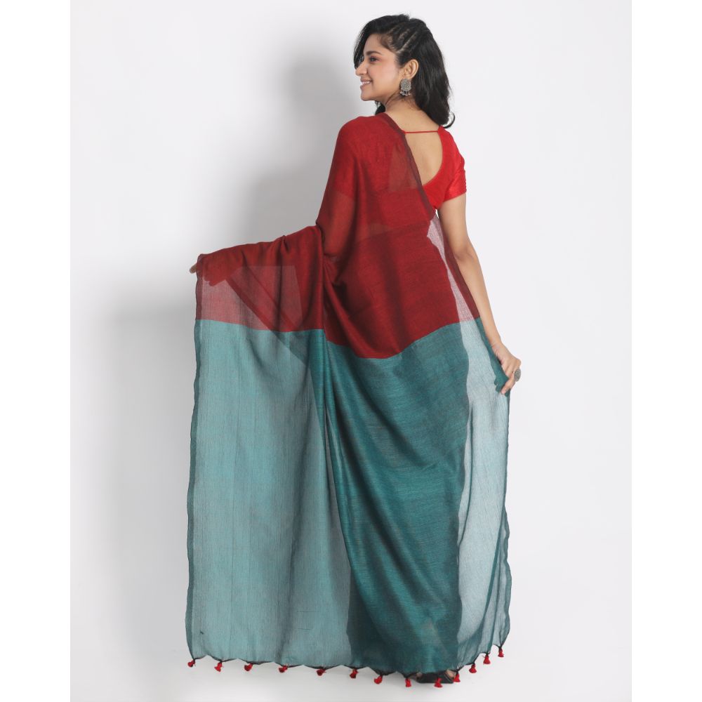 Women's Handspun Cotton Red Handloom Saree