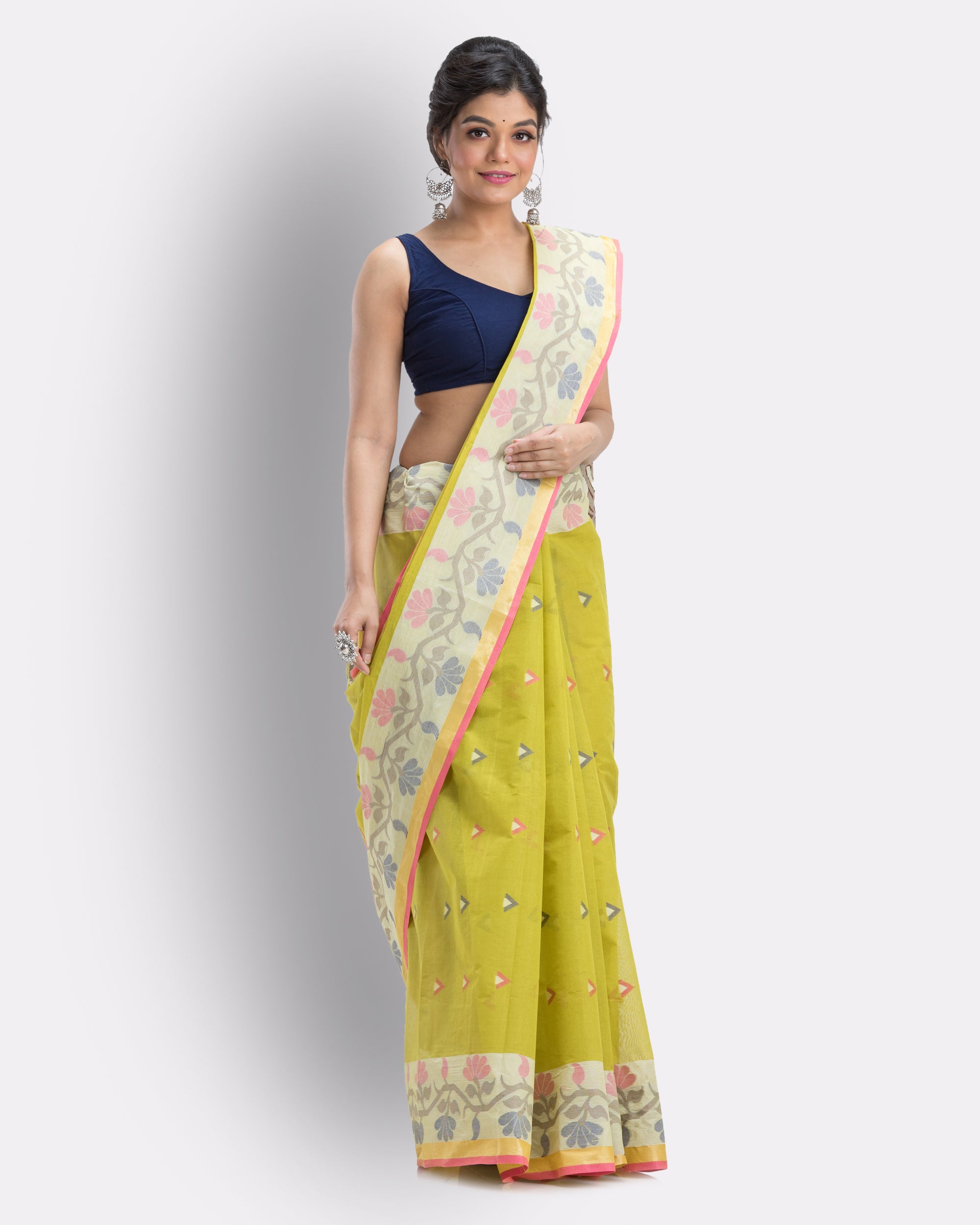 Women's Cotton Lemon Handloom Tant Saree - Piyari Fashion