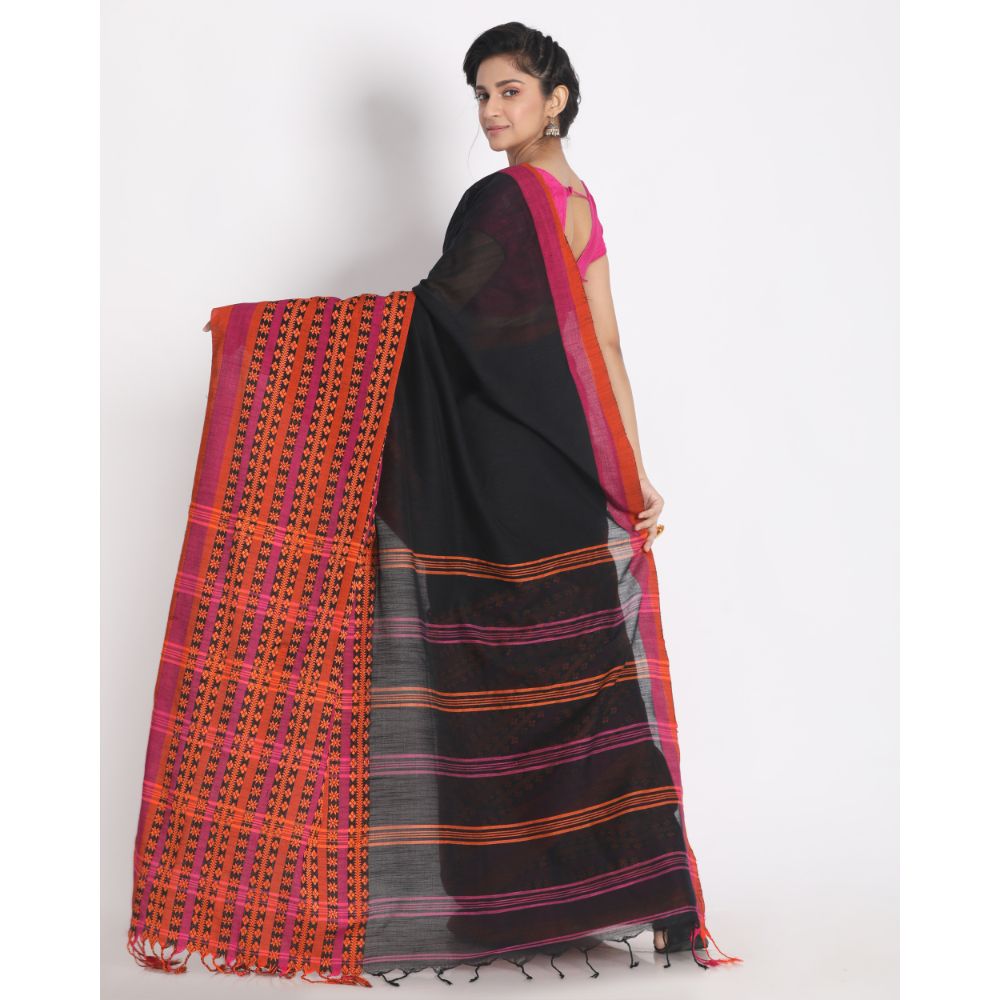 Women's Handspun Cotton Black Handloom Begampuri Saree - Piyari Fashion