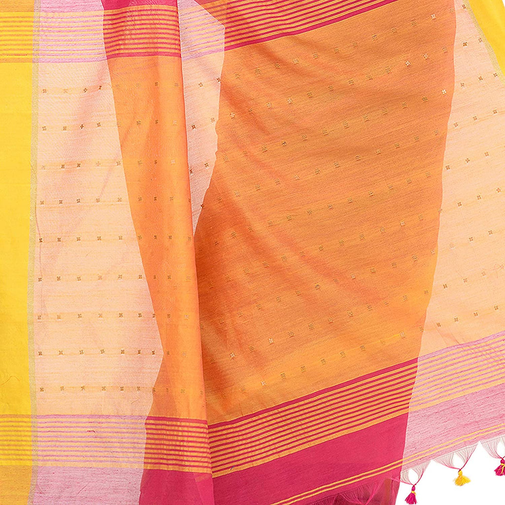 Women's Tant Silk Handloom Pink Cotton Saree Sequence Work