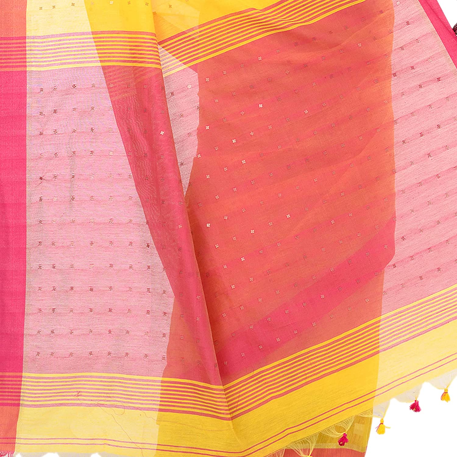 Women's Tant Silk Handloom Yellow Cotton Saree Sequence Work - Piyari Fashion