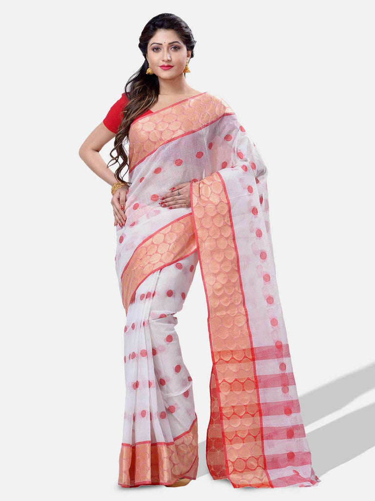 Women's Cotton White Tant Saree