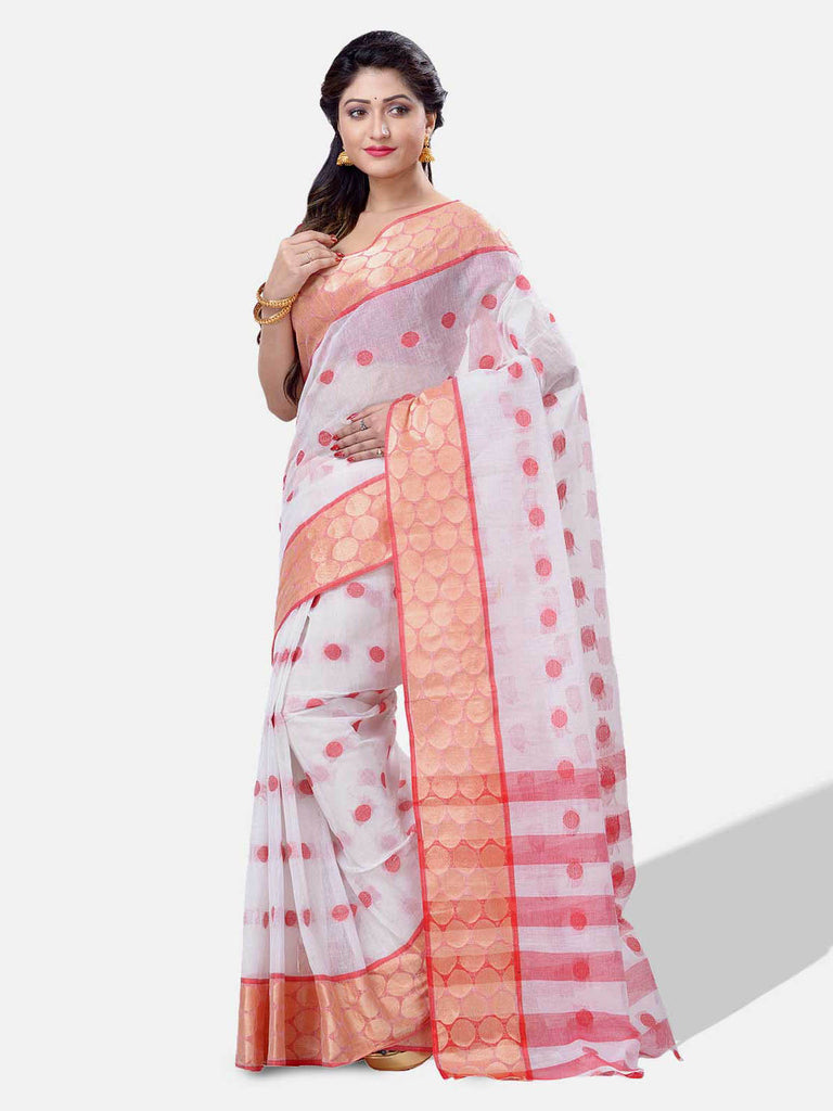 Women's Cotton White Tant Saree