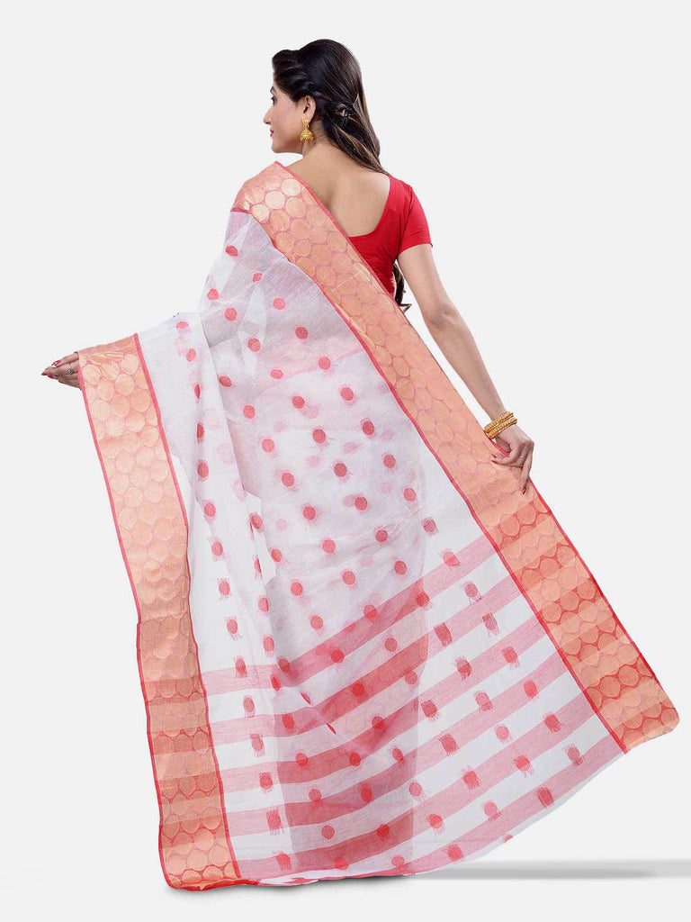 Women's Cotton White Tant Saree