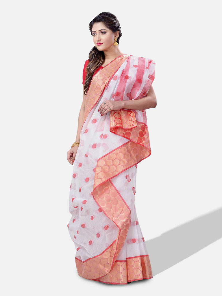 Women's Cotton White Tant Saree