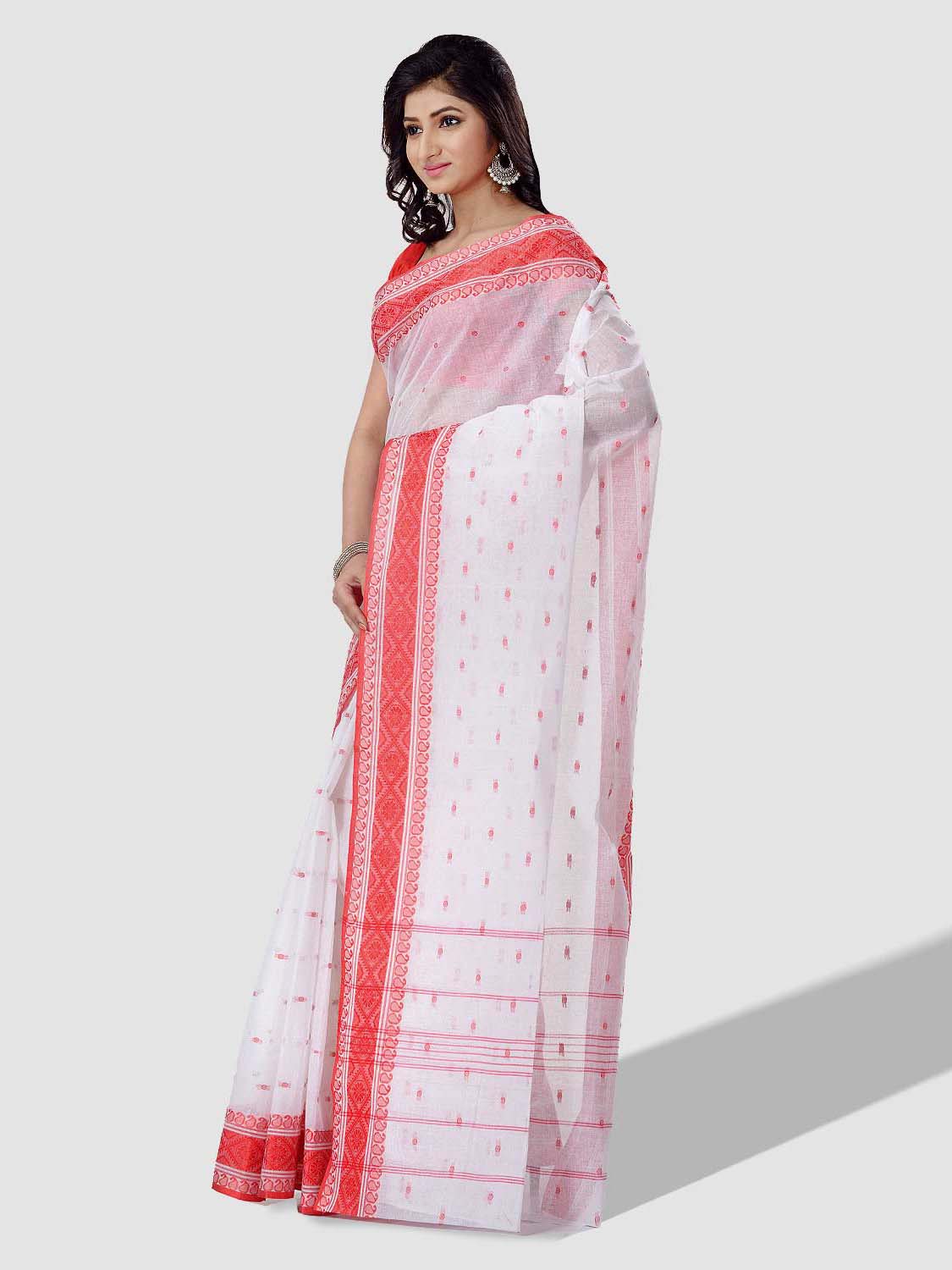 Women's Cotton White Tant Saree - Piyari Fashion