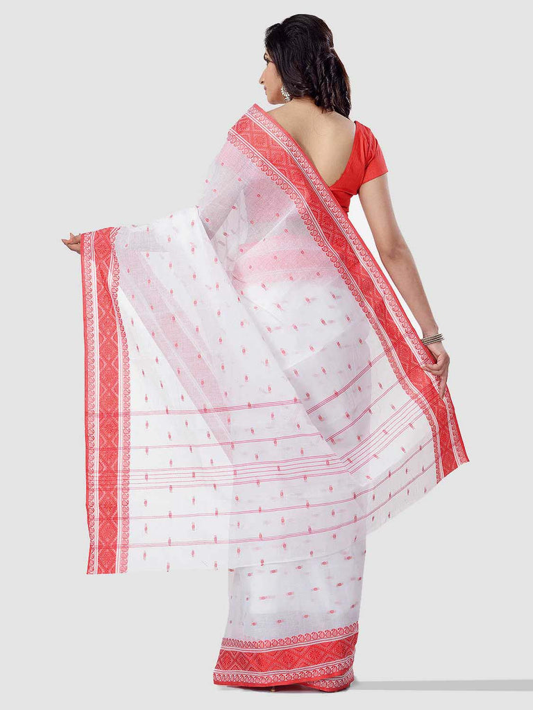 Women's Cotton White Tant Saree